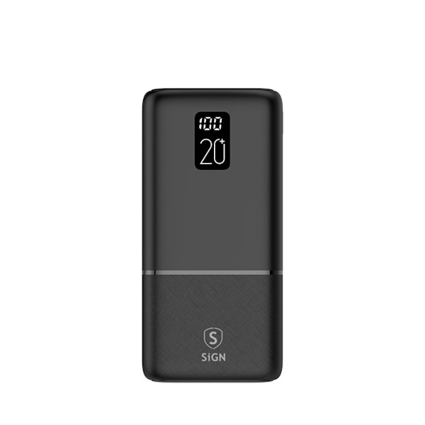SIGN Ekstremt kraftfuld Q.C Powerbank 20.000mAh, 2,1A - Sort