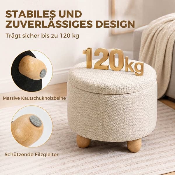 Förvaringsfotpall med vändbart lock, beige linne, 38,5x33,5 cm
