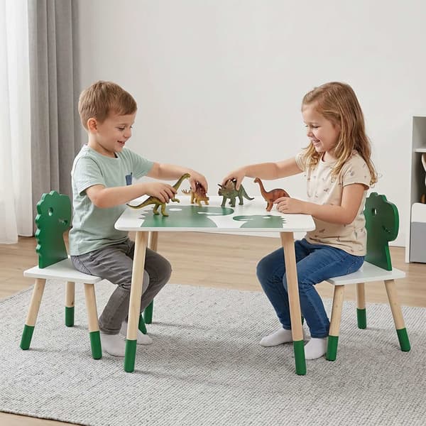 Dinosauriebarnbord och stolar, 3 delar, MDF och furu