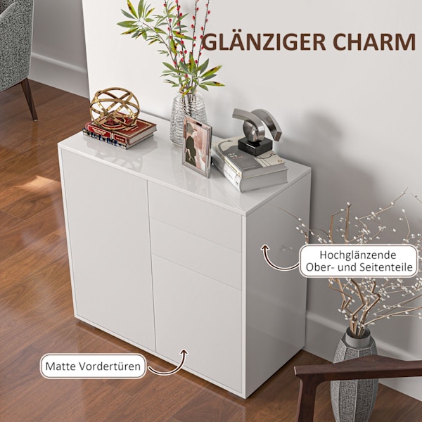 Skænk opbevaringsskab med skuffe, 2 push-click låger, køkkenskab med justerbar hylde, buffet skab til køkken, stue 79x36x75 cm hvid