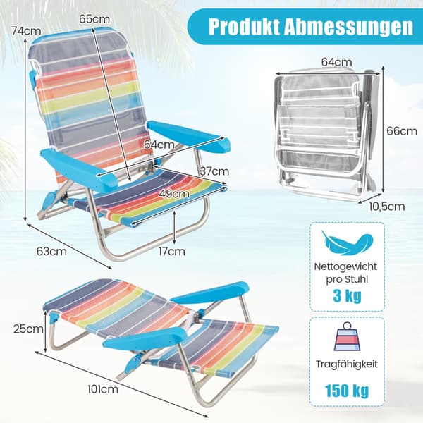 2-delte foldbare strandstole med justerbar ryglæn