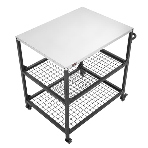 Udendørs grillvogn, rustfri top, 2 trådnethylder, hjul
