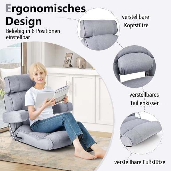 Gulvstol foldesofa med justerbart ryglæn 80 x 72 x 75 cm grå