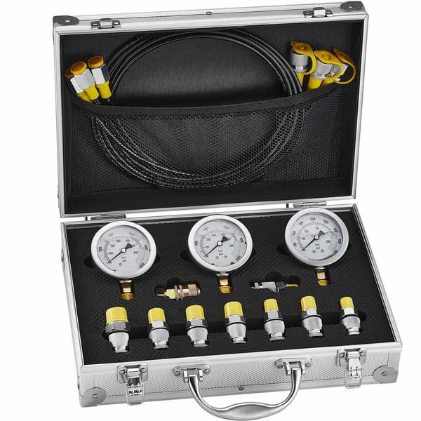 Hydraulisk tryktestsæt 250–600 bar, 3 målere, kuffert