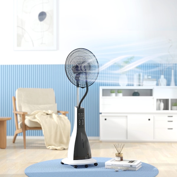 Vattenkylningsfläkt Stativ Fläkt med Spray Mist Fjärrkontroll Timer Oscillerande 3 Nivåer 3L Vattentank 90W Vattenfläkt med Hjul 125cm Aosom