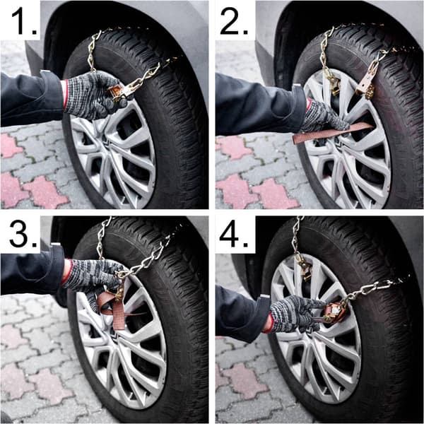 Vinterdäckskedjor, set med 8-pack i metall, 16,5–26,5 cm