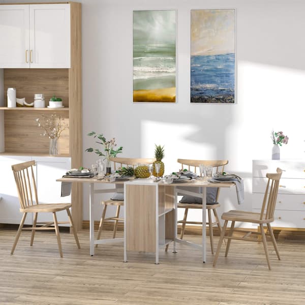 Hopfällbart matbord med hyllor, ek och vit, 169x60x75 cm