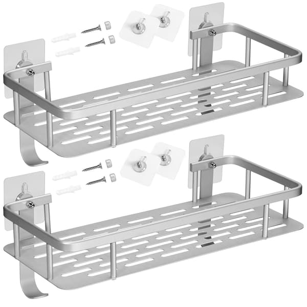 Loft badeværelseshyldesæt, sølvfarvet aluminium, 2 dele