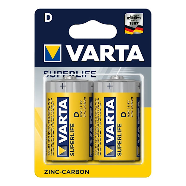 Varta Superlife akut D 2 kpl läpipainopakkauksessa