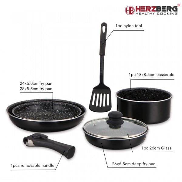 Herzberg HG-8090-7BK: Marmorbelagt kogegrej i 7 dele
