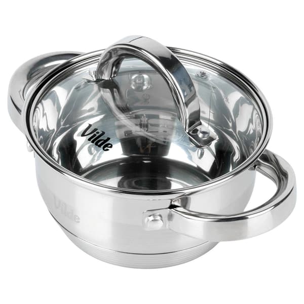 Rostfri stålgryta med glaslock, 14 cm, 1 l