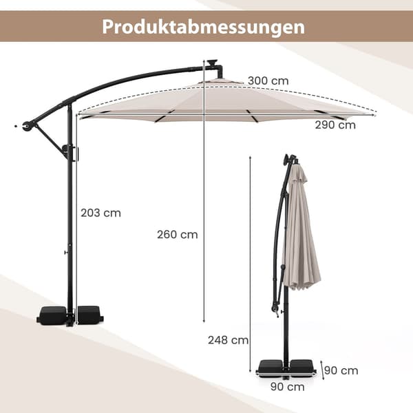 300 cm uloke sateenvarjo LED-valoilla, beige