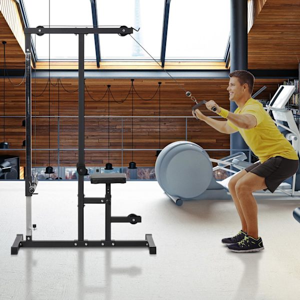 Multifunktionel Fitnessstation Med Justerbart Sæde Og Remskive, Stål, Sort, 107X120X190Cm