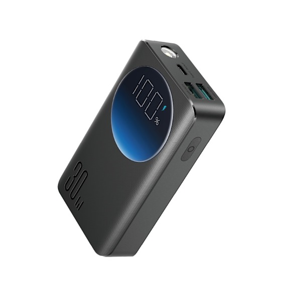 2in1 Powerbank 10000mAh 30W LED USB-taskulamppu USB-C musta