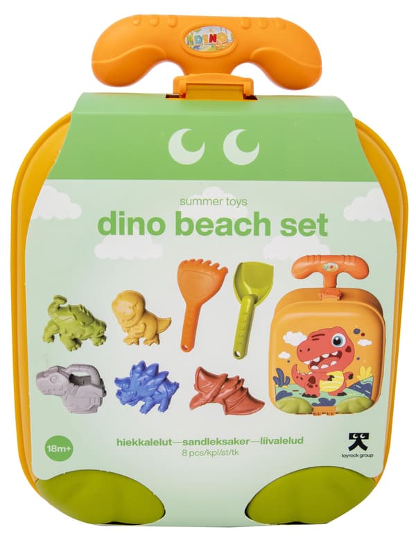 Dinosaur strandlegetøjssæt med trækvogn, 8 dele