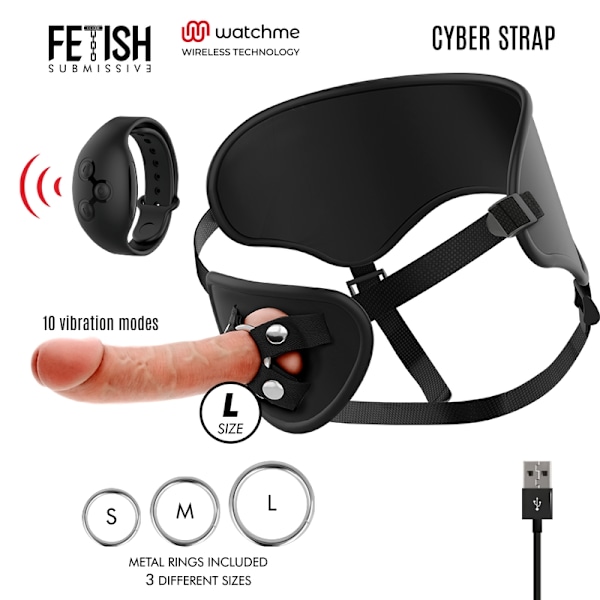 Fetish Submissive Cyber ​​Strap - Valjaat kaukosäätimellä Dildo Watchme L -teknologialla