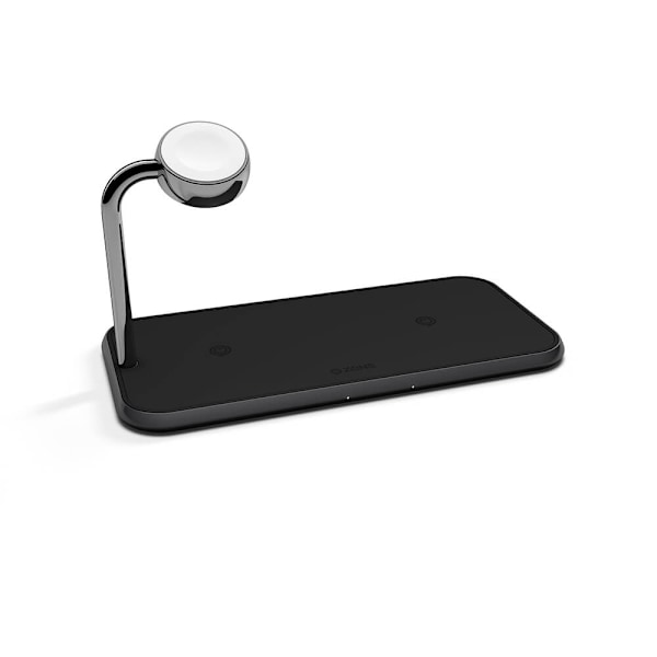 ZENS Triple Alu. Oplader QI Trådløs 220V ledning 2x10W Sort Apple Watch Oplader (Apple QC 7,5W) Sort