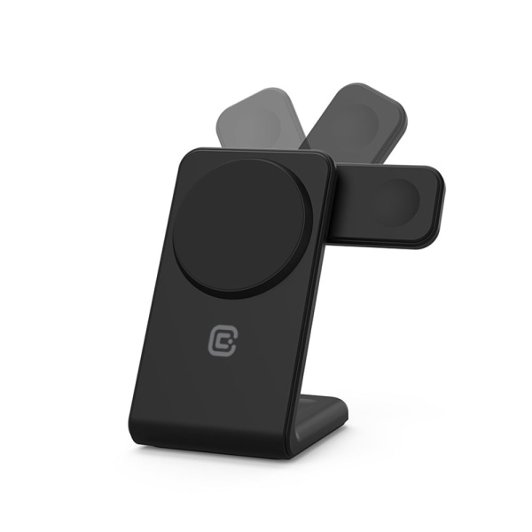 Crong MagSpot Pivot Stand - MagSafe laddare för iPhone, Apple Watch och AirPods (Shadow Black)