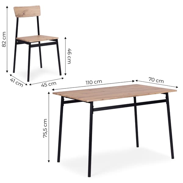 Matbordsset med 4 stolar, MDF och stål