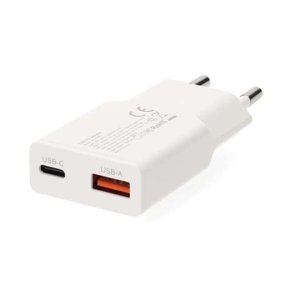 20W Dual GaN väggladdare, USB-A & USB-C, PD3.0, Vit