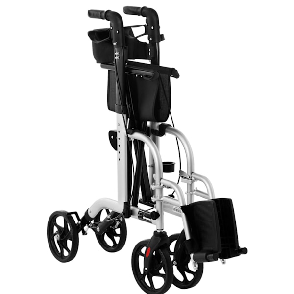 2-i-1 rehabiliteringsrollator med kørestolsfunktion, foldbar med taske op til 136 kg