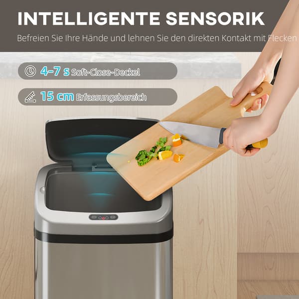 48L sensor skraldespand, automatisk lukning, rustfrit stål