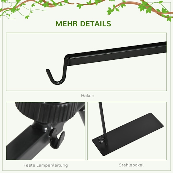 Reptil Lamp Stand Justerbar Varme Lamp Holder Base 4 Wire Slots Stål Sort
