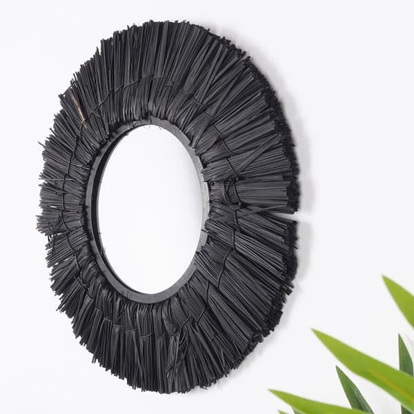 Elegant vægspejl med Raffia-ramme - 32 cm Diameter