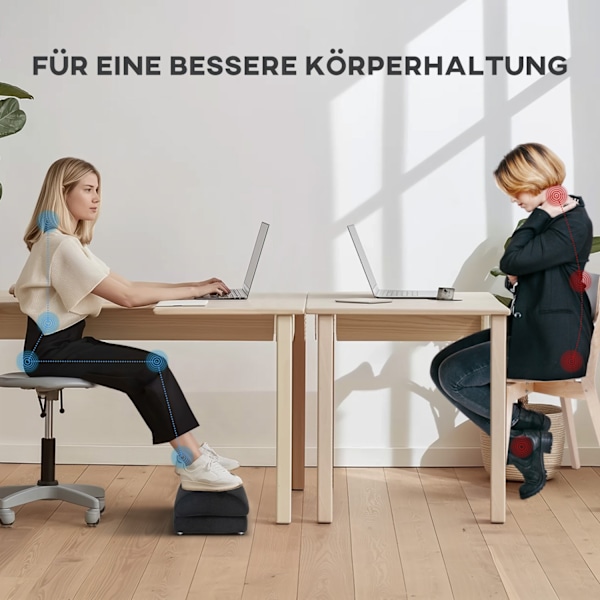 Fodstøtte skrivebordsfodstøtte med anti-slip polstring, fløjlslook, til hjemmekontor, kontor, sort