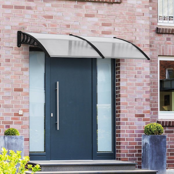 Skrivebords baldakin til hoveddør 200 x 96 x 27 cm baldakin med UV-beskyttelse, regnbeskyttelse solafskærmning til udvendig aluminium sort