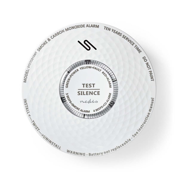 Rök & kolmonoxid Alarm | Batteridriven | Batterilängd upp till: 10 år | EN 14604 | Med testknapp | 85 dB | ABS | Vit