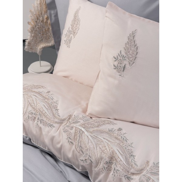 Satiini kaksinkertainen tilkkupäällinen setti Sheen - harmaa