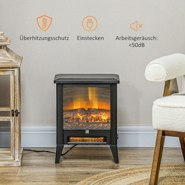 Elektrisk pejs Elektrisk pejs med varmelegeme, LED-flammeeffekt, 1800W Fritstående pejs med lav støj, Overophedningsbeskyttelse til stue, soveværelse,