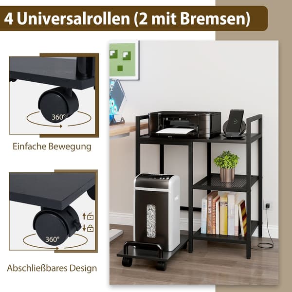 3-lags printerstativ med ladestation, sort
