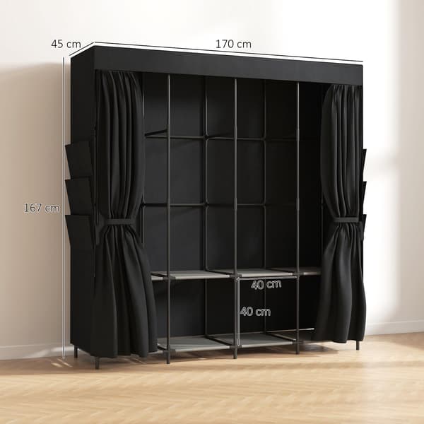 Bærbart stofgarderobe, støvtæt, sort, 170 x 45 x 167 cm