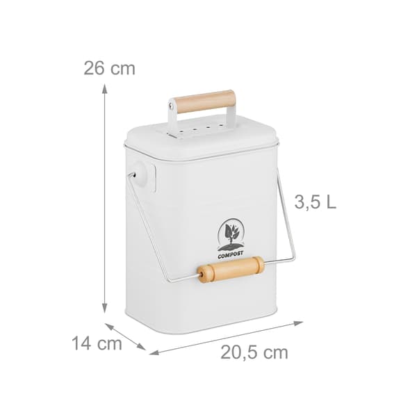 Kökskompostbehållare, 3,5L luktsäker med filter