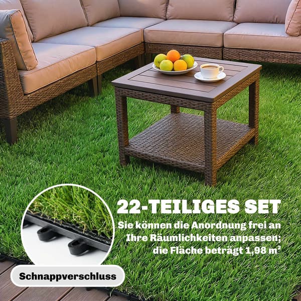 Set med konstgräsplattor, 22 delar, 30x30 cm, dräneringssystem
