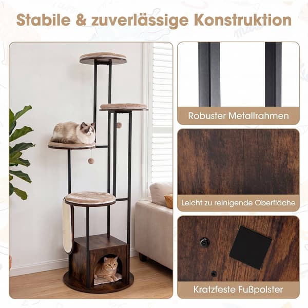72-tommer kattehytte i flere niveauer med siddeplads foroven, rustik brun