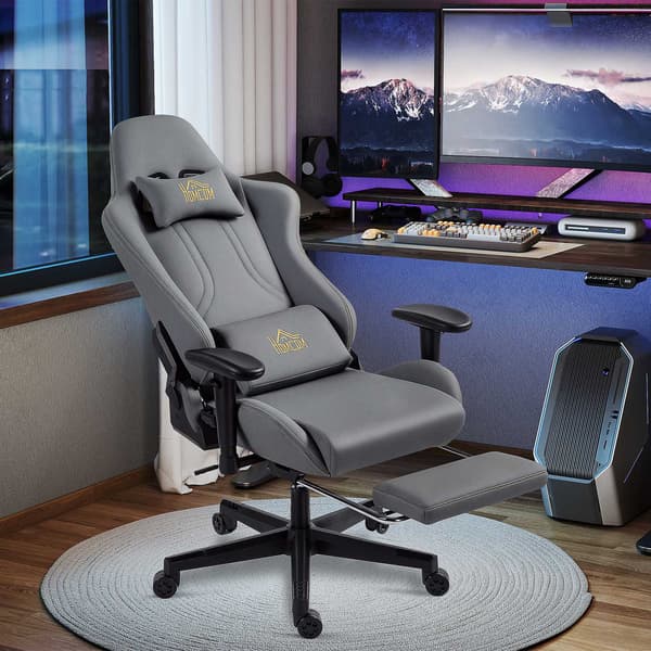 Ergonomisk gamingstol, 3D-armlæn, justerbar, grå