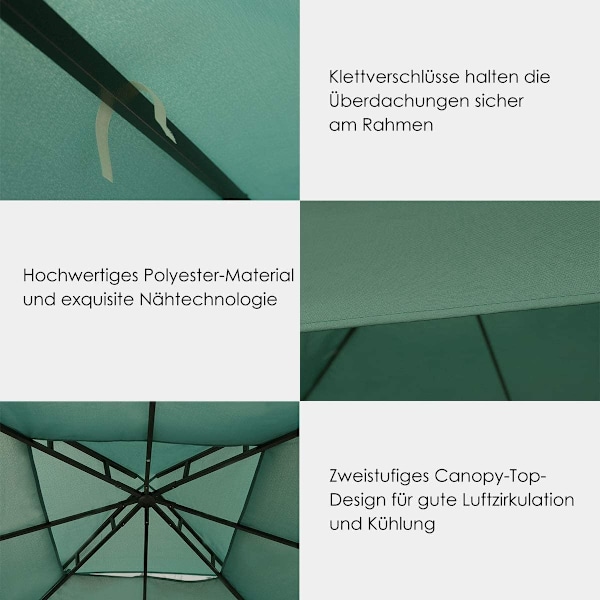Vaihtopäällinen 300 x 300 cm terassikatos kaksikerroksiseen huvimajaan tummanvihreä