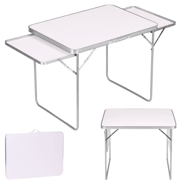 Hopfällbart campingbord med hyllor, 120x60 cm, vit
