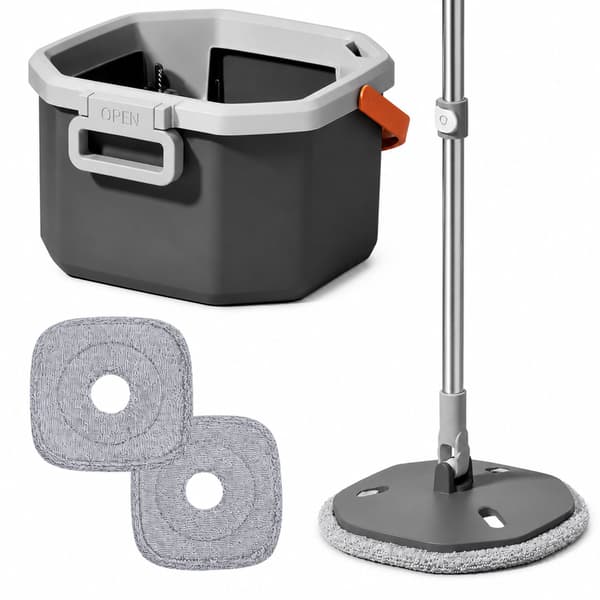 Spinmop med dobbelt vandtank, håndtag i rustfrit stål
