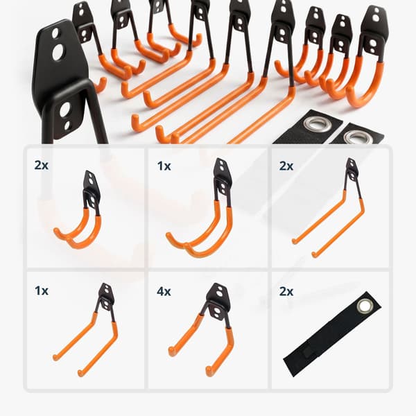 12-delt vægkrog- og kabelorganiseringssæt - Sort/Orange