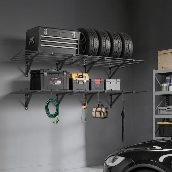 Väggmonterade garagehyllor, 2-våningar stål, 4-pack, 725 kg