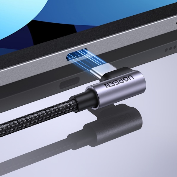 Punottu kulma USB-C-kaapeli 480 Mb/s 0,5 m musta ja harmaa