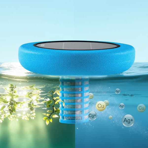 Solcellebassinionisator, flydende kobberrenser til 45.000 gallon