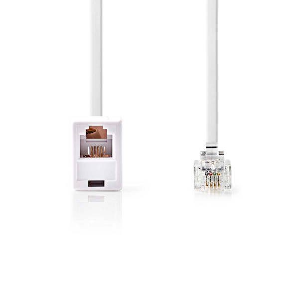 Telecom förlängningskabel | RJ11 Hane | RJ11 Hona | 10.0 m | Kabelns utformning: Platt | Plätering: Guldplaterad | Kabeltyp: RJ11 | Vit | Label