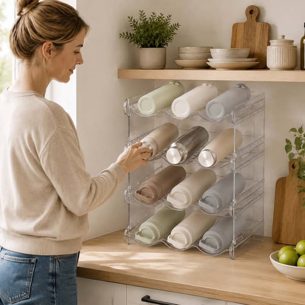 Stapelbart ställ för 12 flaskor, 4 nivåer, transparent plast