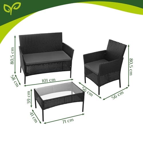 Sort Rattan Havemøbelsæt – 2 Stole, Sofa, Bord
