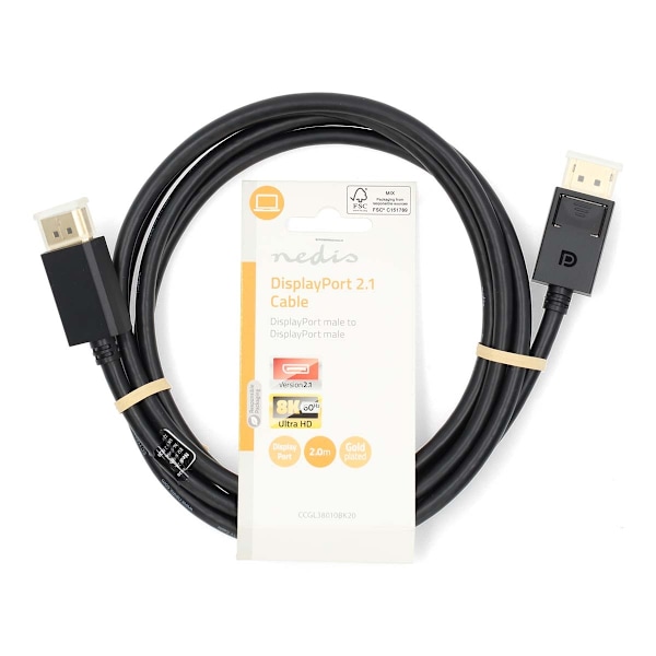 Displayport-kabel | DisplayPort Hane | DisplayPort Hane | 8K@60Hz | Guldplaterad | 2.00 m | Rund | PVC | Svart | Label